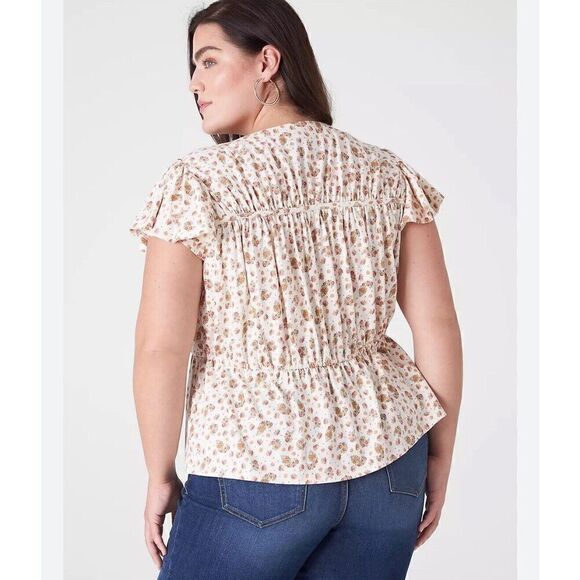 Lane Bryant Blouse Size 18 20 Flutter Sleeve V Neck Blouse Floral Stretchy Boho - Picture 2 of 10
